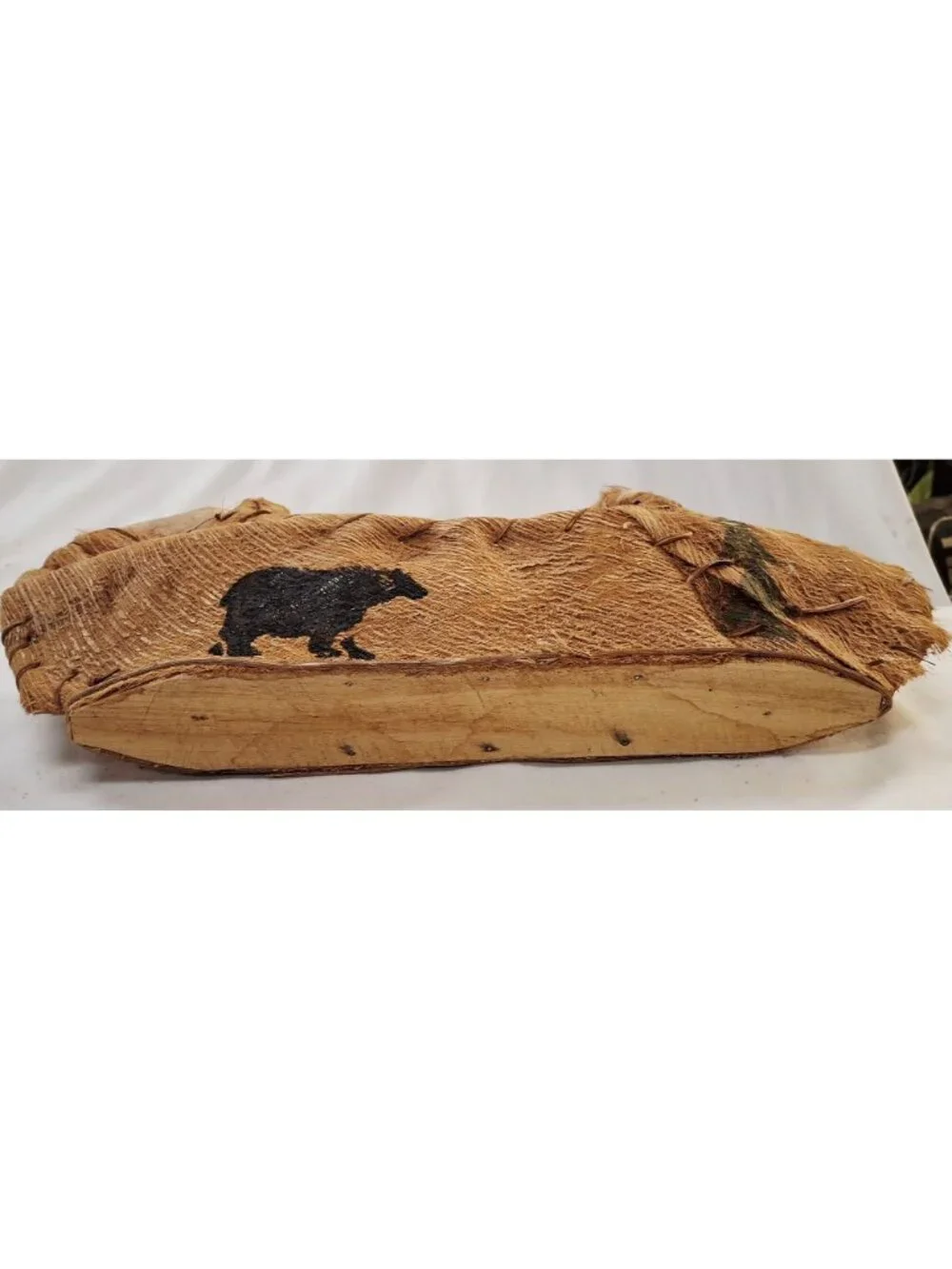 Rustic Handcrafted Canoe Planter Made From Coconut Husk & Wood With Bear Design